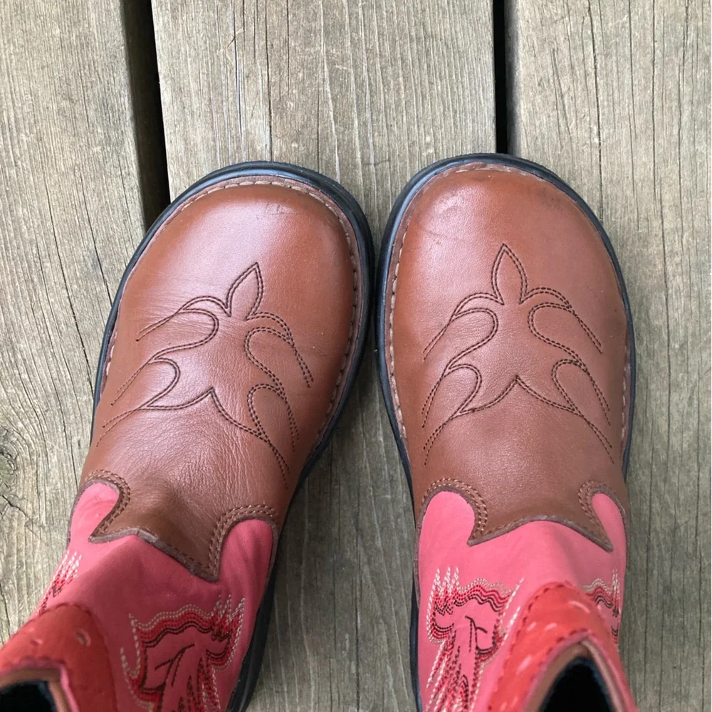 DURANGO Boots Ropers Western Cowboy Leather Colorful Pink Red Brown Size 7.5